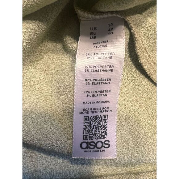 ASOS DESIGN angel sleeve v neck mini shift dress in sage green womans 10 - Picture 8 of 9